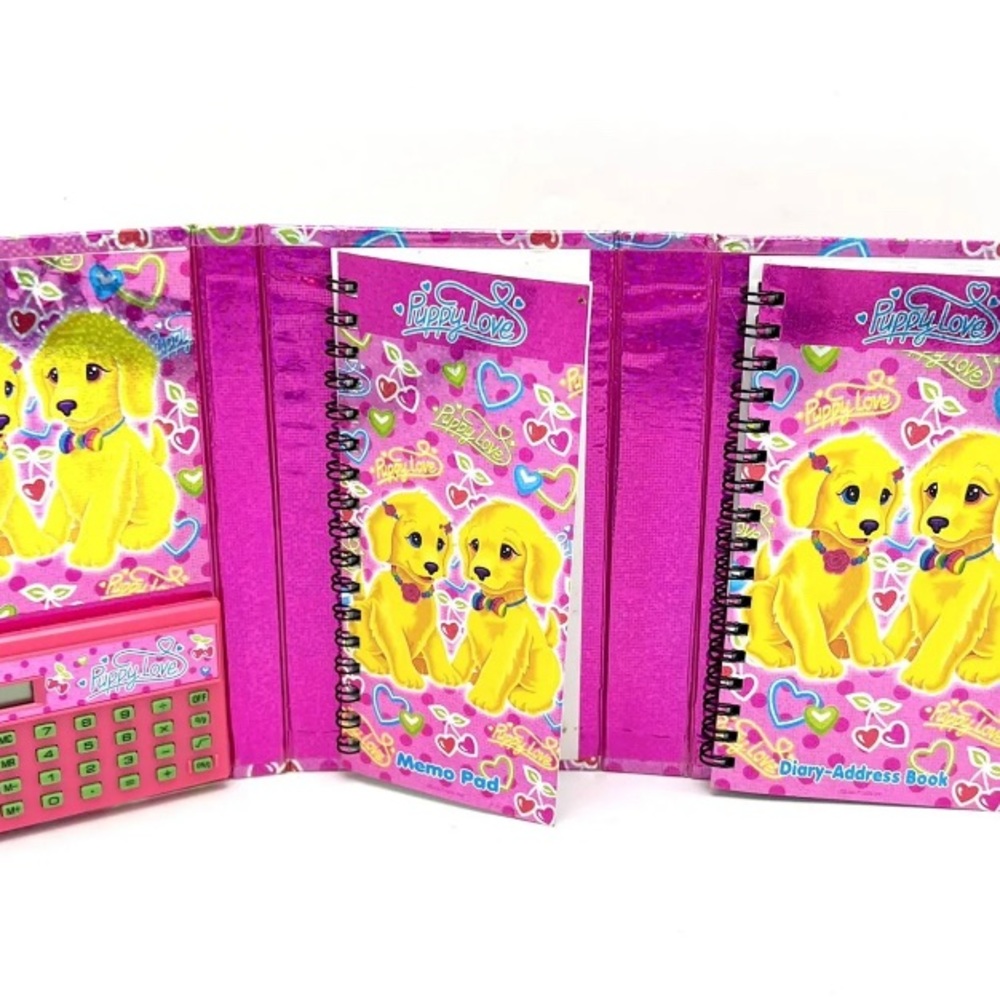 Lisa Frank Puppy Love Trifold Flip Out Planner Diary Organizer Calculator